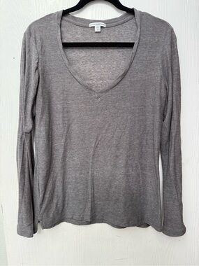 James Perse Women's Gray V-Neck Long Sleeve Top